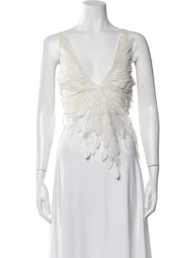 Pre-owned Zimmermann Patterned V-neck Top W/ Tags In White