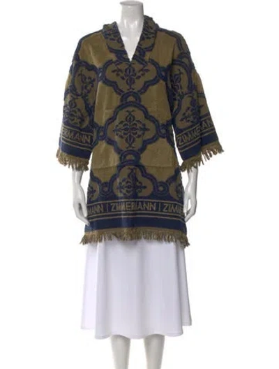 Pre-owned Zimmermann Patterned V-neck Tunic In Green