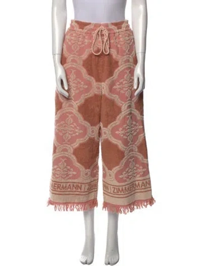Pre-owned Zimmermann Patterned Wide Leg Pants In Pink