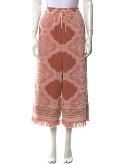 Pre-owned Zimmermann Patterned Wide Leg Pants In Pink