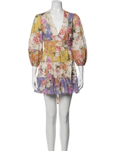 Pre-owned Zimmermann Pattie Floral Wrap Mini Dress In Purple