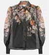 Zimmermann Pavilion Floral-print Linen And Silk-blend Shirt In Black