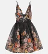 Zimmermann Pavilion Pleated Floral-print Linen And Silk-blend Mini Dress In Black