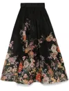 Zimmermann Pavilion Floral-print Linen And Silk-blend Midi Skirt In Black