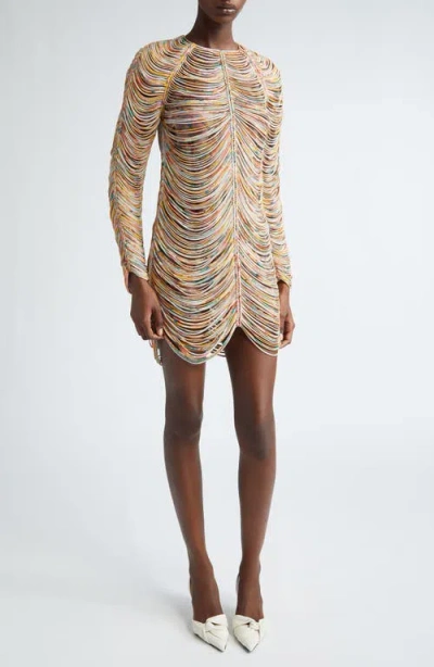 Zimmermann Pavilion Rouleau Fringe Long Sleeve Minidress In Multicoloured