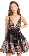 Zimmermann Pavilion Pleated Floral-print Linen And Silk-blend Mini Dress In Black Multi Floral