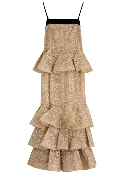 Zimmermann Pavillion Glittered Ruffled Voile Maxi Dress In Off-white