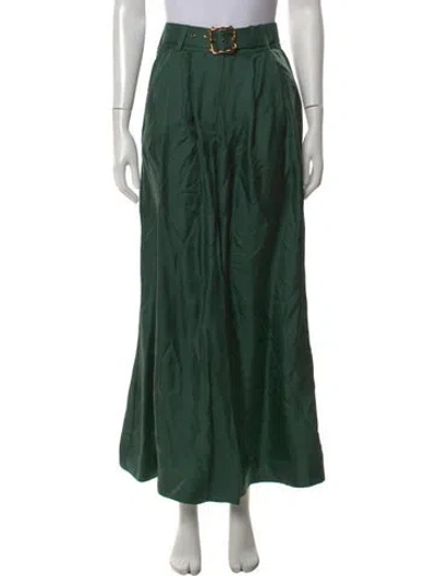 Pre-owned Zimmermann Pavilon Double Tuck Pants Wide Leg Pants In Green