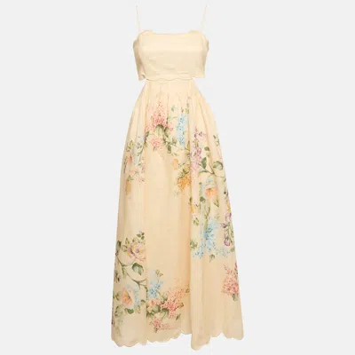Pre-owned Zimmermann Peach/orange Floral Print Scallop Detail Halliday Midi Dress M