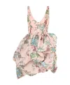 Zimmermann Matchmaker Floral Linen And Silk Minidress In Nude