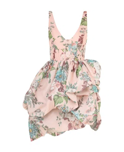 Zimmermann Matchmaker Floral Linen And Silk Minidress In Multi