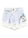 Zimmermann Womens Light Blue Floral Everley Tuck Floral-pattern Linen Shorts In Blue
