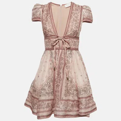 Pre-owned Zimmermann Pink Bandana Print Linen Blend Matchmaker Mini Dress M