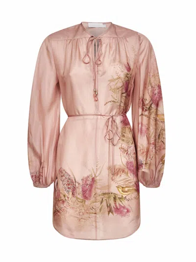 Zimmermann Pink Botanical Floral Silk Habotai Cascadian Tunic Top