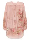 Zimmermann Pink Botanical Floral Silk Habotai Cascadian Tunic Top In Pink
