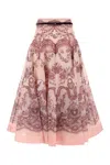 Zimmermann Printed Linen Blend Crush Skirt In Pink