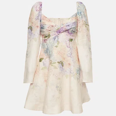 Pre-owned Zimmermann Pink Floral Long Sleeve Flared Mini Dress M
