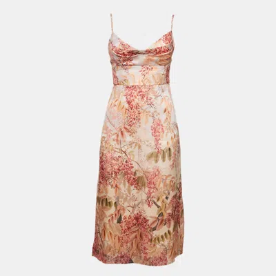Pre-owned Zimmermann Pink Floral Print Organza Silk Midi Dress M