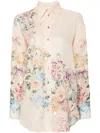 Zimmermann Beige Lightweight Floral Print Semi-transparent Ramie Shirt In Multi