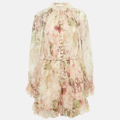 Pre-owned Zimmermann Pink Floral Print Silk Dancer Flutter Playsuit M