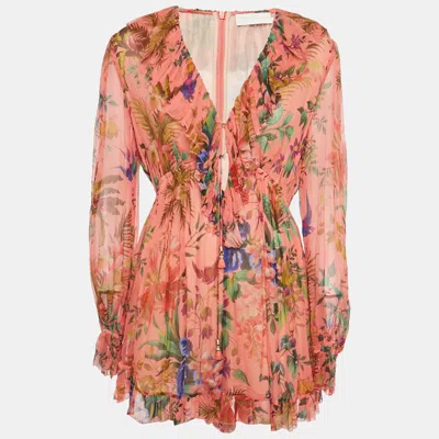 Zimmermann Pink Floral Print Silk Playsuit