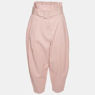 Pre-owned Zimmermann Pink Gabardine Belted Tapered Trousers M