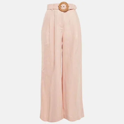 Pre-owned Zimmermann Pink Linen Belted Flared Trousers M