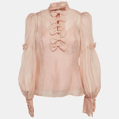 Pre-owned Zimmermann Pink Linen Blend Bow Detail Blouse M