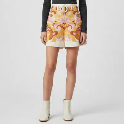 Pre-owned Zimmermann Pink Paisley Print Linen Belted Acadian Shorts L