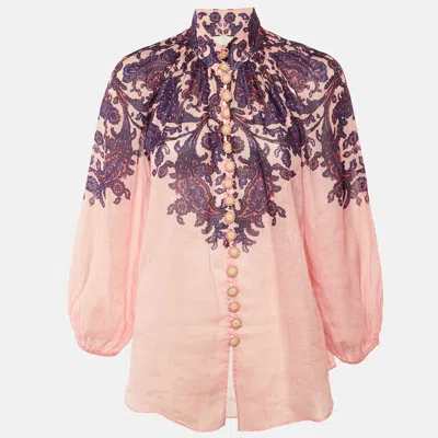 Pre-owned Zimmermann Pink Paisley Print Ramie Tiggy Billow Blouse M