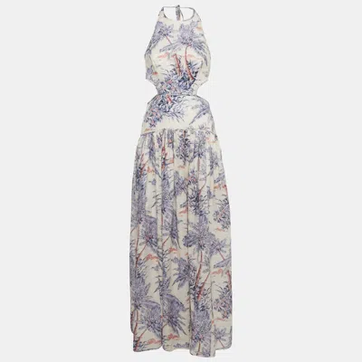 Pre-owned Zimmermann Pink Palm Tree Print Linen Halter Neck Maxi Dress M