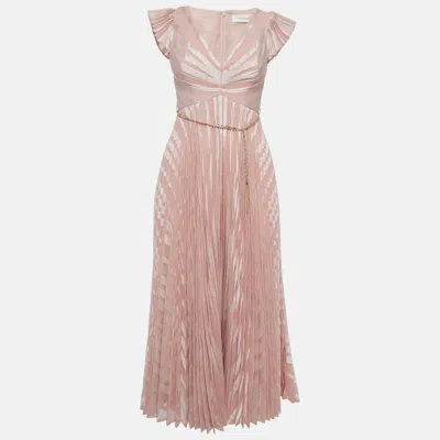 Pre-owned Zimmermann Pink Pleated Crepe Sunray Midi Dress S