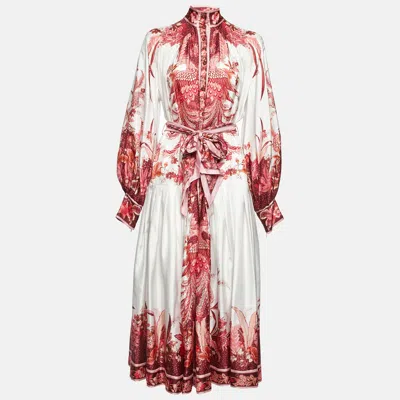 Pre-owned Zimmermann Pink Printed Silk Wavelength Placement Midi Dress L