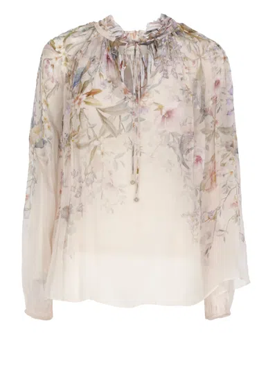 Zimmermann Pink Rebellion Billow Floral Viscose Blouse In Multi