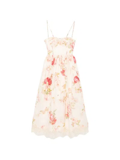 Zimmermann Pink Roselight Midi Dress In Neutral