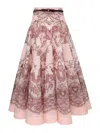 Zimmermann Printed Linen Blend Crush Skirt In Pink