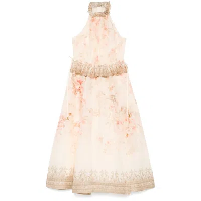 Zimmermann Illuminate Halter Midi Dress In Coral Floral