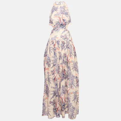 Pre-owned Zimmermann Pink Tree Print Linen Cut-out Halter Neck Cira Maxi Dress M