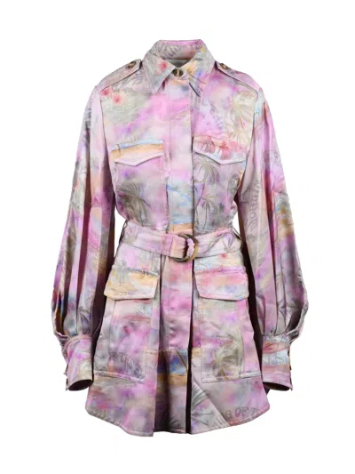 Zimmermann Pink Viscose Flared Sahariana Dress In Multi