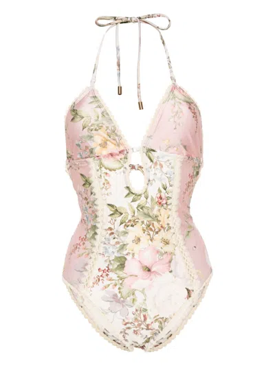 ZIMMERMANN PINK WAVERLY KEYHOLE CROCHET SWIMSUIT