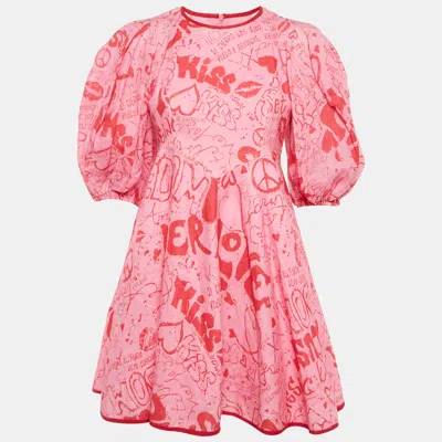 Pre-owned Zimmermann Pink/red Graffiti Print Linen Day Mini Dress M