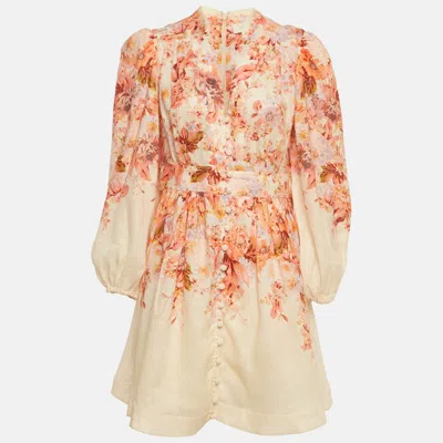 Zimmermann Pink/white Floral Print Linen Short Dress