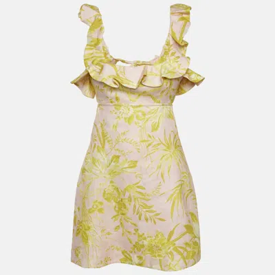 Pre-owned Zimmermann Pink/yellow Printed Linen Ruffled Cut-out Mini Dress M