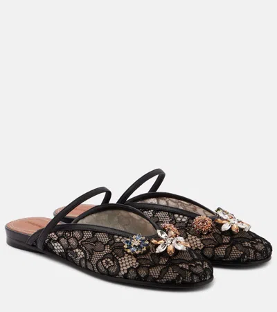 Zimmermann Pixie Embellished Leather-trimmed Mules In Black