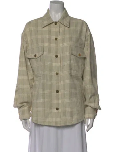 Pre-owned Zimmermann Plaid Print Long Sleeve Blouse In Green