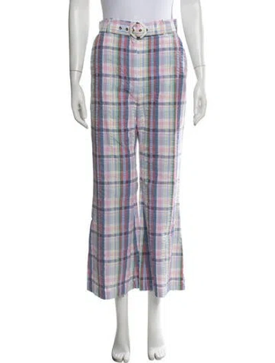 Pre-owned Zimmermann Plaid Print Straight Leg Pants In Blue