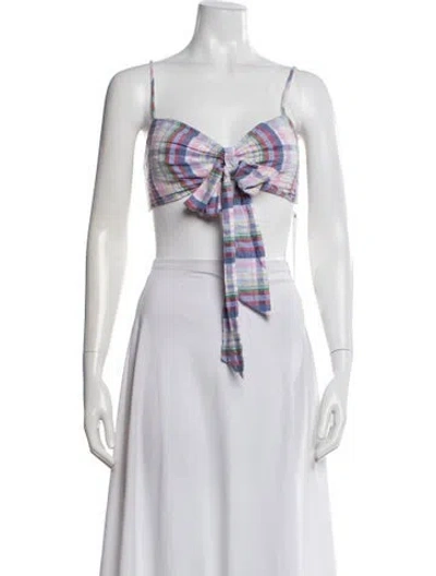 Pre-owned Zimmermann Plaid Print V-neck Crop Top In Neutral