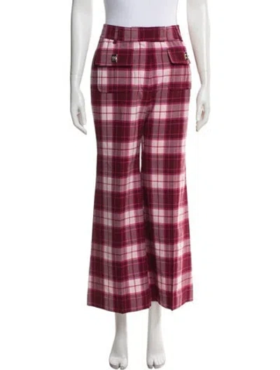 Pre-owned Zimmermann Plaid Print Wide Leg Pants In Pink