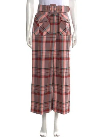 Pre-owned Zimmermann Plaid Print Wide Leg Pants W/ Tags In Pink