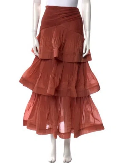 Pre-owned Zimmermann Pleated Accents Midi Length Skirt In Orange